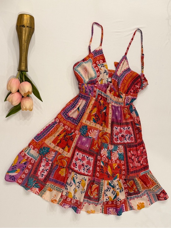 Angie Dresses & Skirts - Angie Boho Patchwork Mini Dress - Red, Pink, Orange